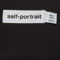 Pre Owned Self-Portrait Black Tweed Feather Trim Boucle Mini Dress XS