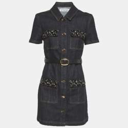مملوكة مسبقًا Self-Portrait Blue Denim Crystal Trim Mini Dress M