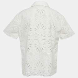 Pre Owned Self-Portrait White Cotton Embroidery Short Sleeve Top M