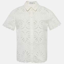 Pre Owned Self-Portrait White Cotton Embroidery Short Sleeve Top M