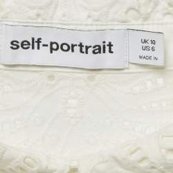 Pre Owned Self-Portrait White Cotton Embroidery Short Sleeve Top M