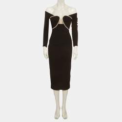 Pre Owned Self-Portrait Black Stretch Crepe Crystal Off-Shoulder Midi Dress XS