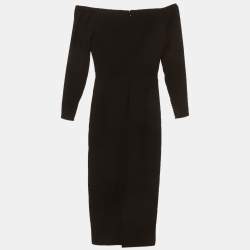 Pre Owned Self-Portrait Black Stretch Crepe Crystal Off-Shoulder Midi Dress XS