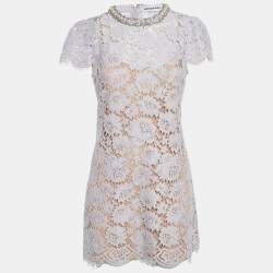 Pre Owned Self-Portrait Lilac Lace Embellished Neck Mini Dress S