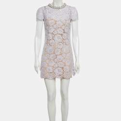 Pre Owned Self-Portrait Lilac Lace Embellished Neck Mini Dress S