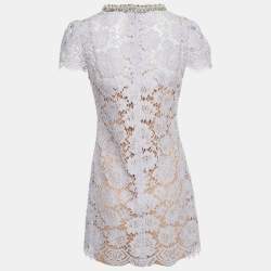 Pre Owned Self-Portrait Lilac Lace Embellished Neck Mini Dress S