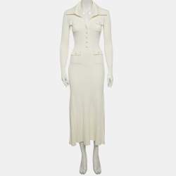 Pre Owned Self-Portrait Cream Rib Knit Midi Dress S