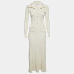 Pre Owned Self-Portrait Cream Rib Knit Midi Dress S