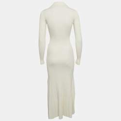 Pre Owned Self-Portrait Cream Rib Knit Midi Dress S