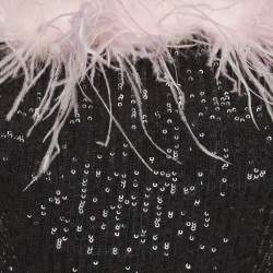 Pre Owned Self-Portrait Black Sequin Feather Off shoulder Crop Top S