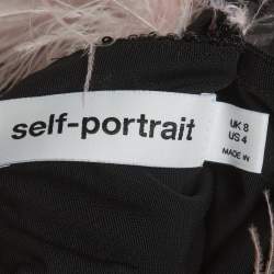 Pre Owned Self-Portrait Black Sequin Feather Off shoulder Crop Top S