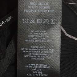 Pre Owned Self-Portrait Black Sequin Feather Off shoulder Crop Top S