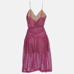 Pre Owned Self-Portrait Pink Guipure Lace Flared Midi Dress XS