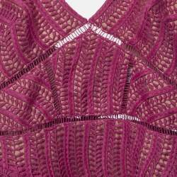 Pre Owned Self-Portrait Pink Guipure Lace Flared Midi Dress XS