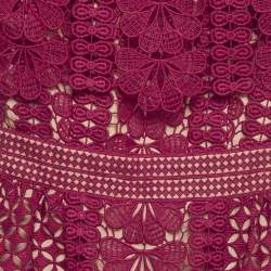 Pre Owned Self-Portrait Burgundy Guipure Lace Off Shoulder Mini Dress S