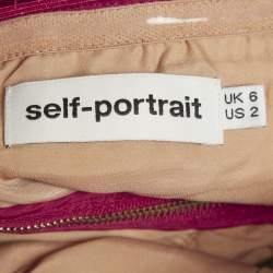 Pre Owned Self-Portrait Burgundy Guipure Lace Off Shoulder Mini Dress S