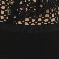 Pre Owned Self-Portrait Black Crepe and Lace Frill Asymmetric Jumpsuit L