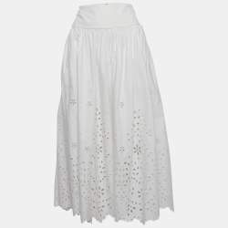 مملوكة مسبقًا Self-Portrait White Cotton Embroidered Midi Skirt S