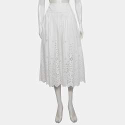 مملوكة مسبقًا Self-Portrait White Cotton Embroidered Midi Skirt S