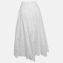 مملوكة مسبقًا Self-Portrait White Cotton Embroidered Midi Skirt S