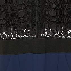 Pre Owned Self-Portrait Black/Navy Blue Lace & Crepe Jumpsuit M