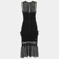 مملوكة مسبقًا Self-Portrait Black Guipure Lace Tiered Midi Dress S