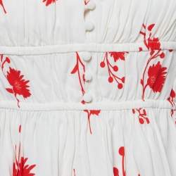 Pre Owned Self-Portrait Off-White/Red Floral Print Stretch Crepe Wild Daisy Top S