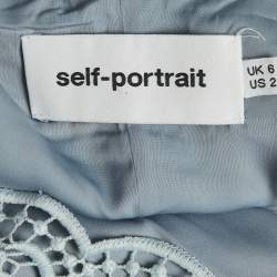 Pre Owned Self-Portrait Blue Lace Trim Crepe Off-Shoulder Long Dress S