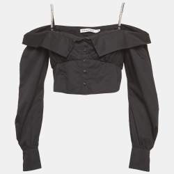 مملوكة مسبقًا Self-Portrait Black Cotton Embellished Off Shoulder Crop Top M