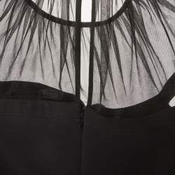 Pre Owned فستان ميني سيلف بورتريت أسود كريب وشبك مع فيونكة مقاس صغير