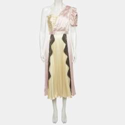 Pre Owned Self-Portrait Pastel Pink/Yellow Satin One Shoulder Mini Dress S