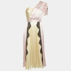Pre Owned Self-Portrait Pastel Pink/Yellow Satin One Shoulder Mini Dress S