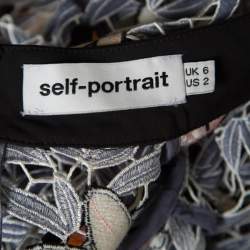 Pre Owned Self Portrait Dove Grey Floral Embroidered Cutout Guipure Lace Cropped Peony Blouse S