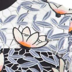 Pre Owned Self Portrait Dove Grey Floral Embroidered Cutout Guipure Lace Cropped Peony Blouse S