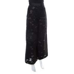 Pre Owned Self Portrait Black Embroidered Organza and Lace High Waist Flared Trousers S