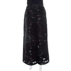 Pre Owned Self Portrait Black Embroidered Organza and Lace High Waist Flared Trousers S