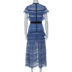 Pre Owned Self Portrait Blue Teardrop Guipure Lace Ruffled Daphne Midi Dress M