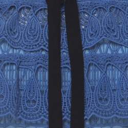 Pre Owned Self Portrait Blue Teardrop Guipure Lace Ruffled Daphne Midi Dress M