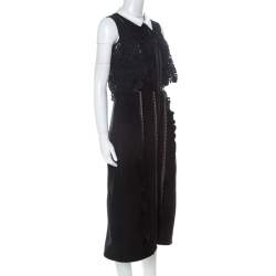 Pre Owned فستان سيلف بورتريت ميدي ياقة بيتر- بان قصة دانتيل أسود M