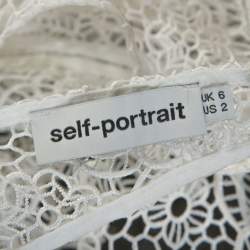 Pre Owned Self Portrait White Cutout Ruffle Detail Guipure Lace Top S