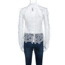 Pre Owned Self Portrait White Cutout Ruffle Detail Guipure Lace Top S