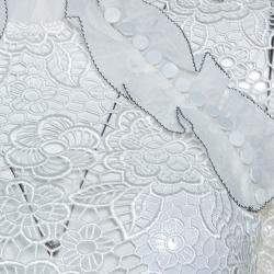 Pre Owned Self Portrait White Cutout Ruffle Detail Guipure Lace Top S