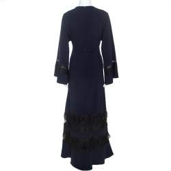 Pre Owned Self Portrait Navy Blue Crepe Lace Trimmed Maxi Dress M