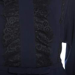 Pre Owned Self Portrait Navy Blue Crepe Lace Trimmed Maxi Dress M