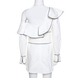 Pre Owned Self Portrait White Cotton One Shoulder Corset Belted Mini Dress S