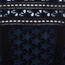 مملوكة مسبقًا Self Portrait Navy Blue & Black Star Pattern Lace High Neck Tiered Dress S