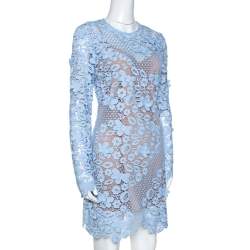 Self Portrait Pale Blue Floral Guipure Lace Long Sleeve Dress M