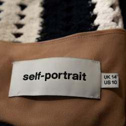 Pre Owned Self Portrait Navy Blue & White Crochet Knit Midi Dress L