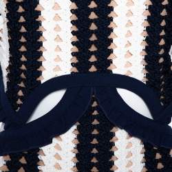 Pre Owned Self Portrait Navy Blue & White Crochet Knit Midi Dress L