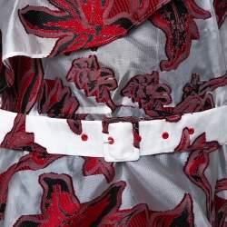 Pre Owned Self-Portrait Red & White Floral Fil Coupe One Shoulder Blouse S